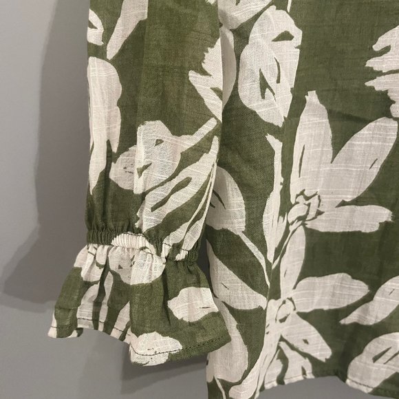 ZARA Green with White Floral Print Cascading Ruffle Sheer Blouse Size XS - Picture 7 of 11